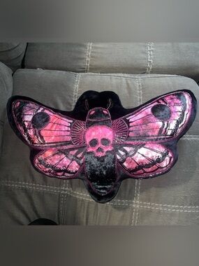 Pink Skull Moth Decorative Pillow